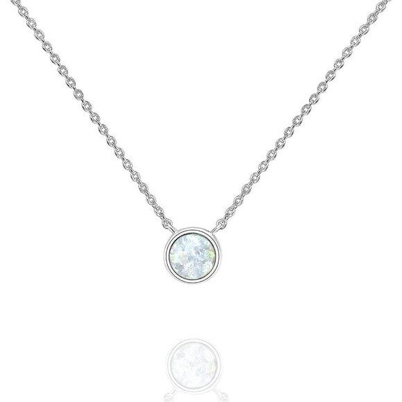 Jewelry - 14K Gold Plated Created White Opal Necklace | Opal Necklaces for Women